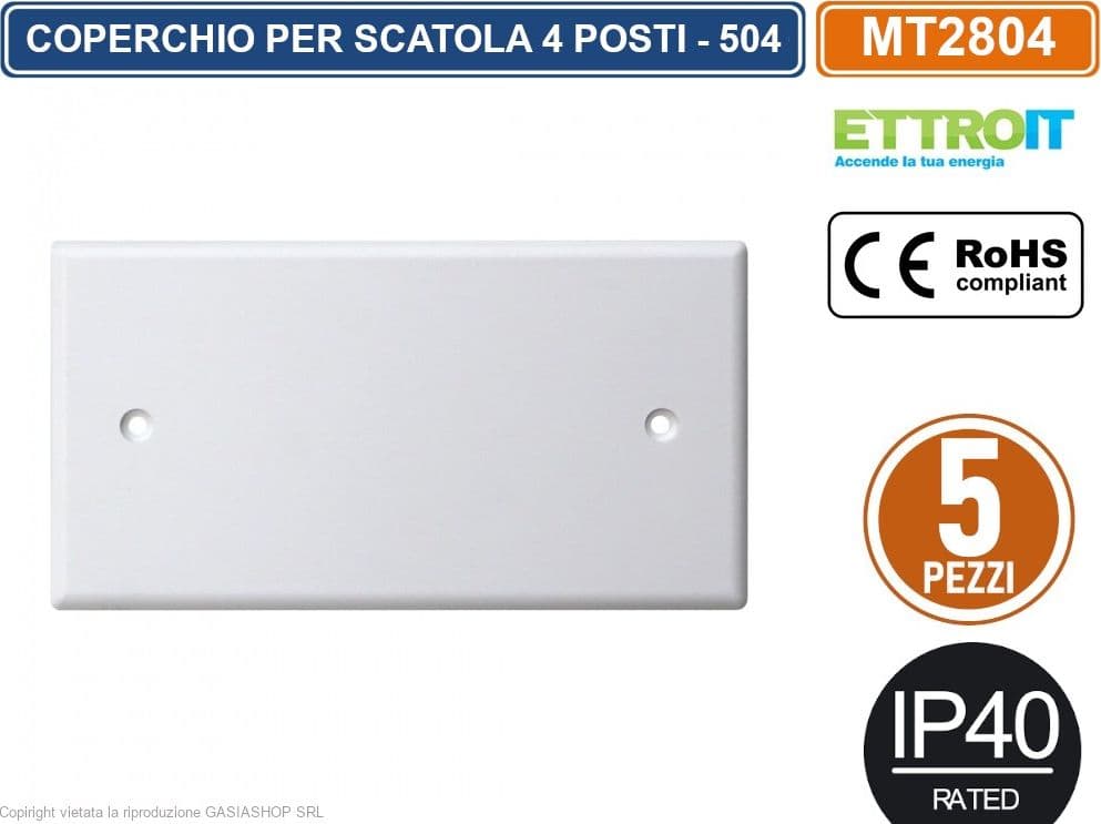 CONFEZIONE 5 PEZZI MT2804 COPERCHIO RETTANGOLARE PER SCATOLA INCASSO 4 POSTI CON VITI DI FISSAGGIO IP40 - ETTROIT - 2