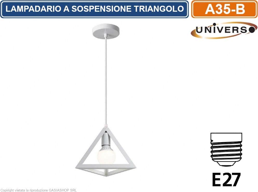 LAMPADARIO A SOSPENSIONE PENDENTE FORMA TRIANGOLARE CON ATTACCO E27 FINITURA BIANCO NERO - 2