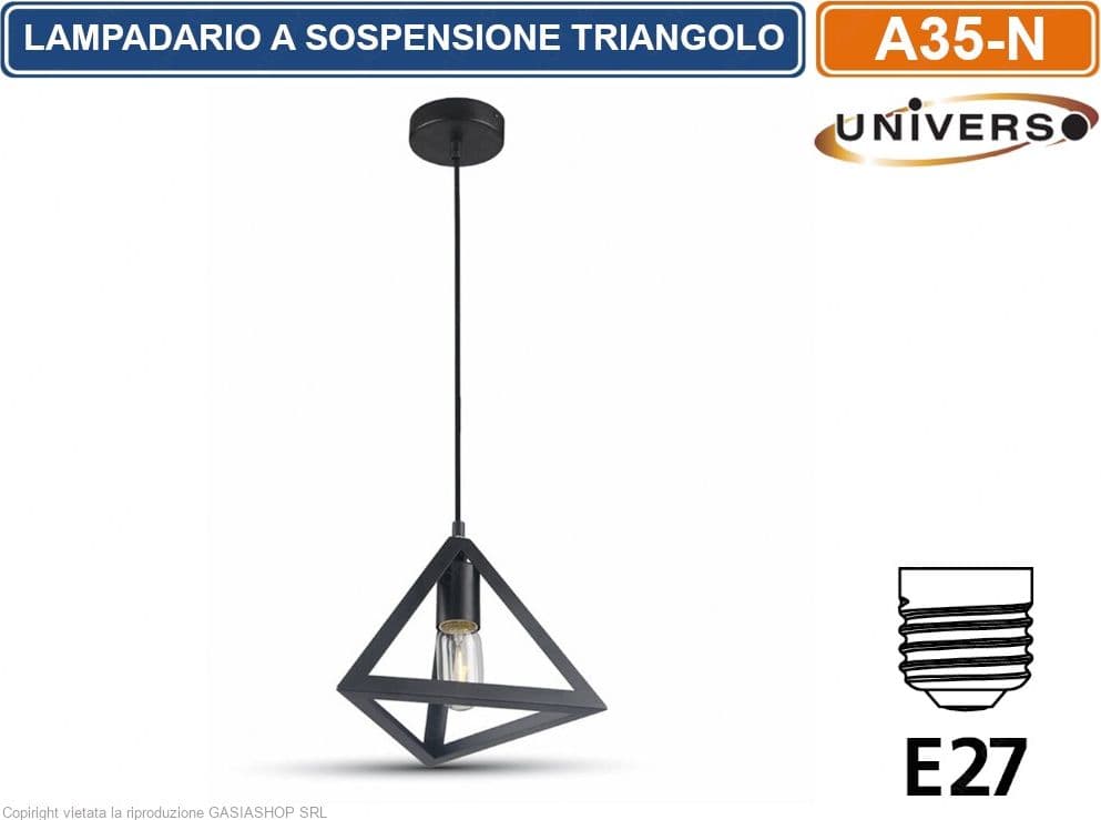 LAMPADARIO A SOSPENSIONE PENDENTE FORMA TRIANGOLARE CON ATTACCO E27 FINITURA BIANCO NERO - 3