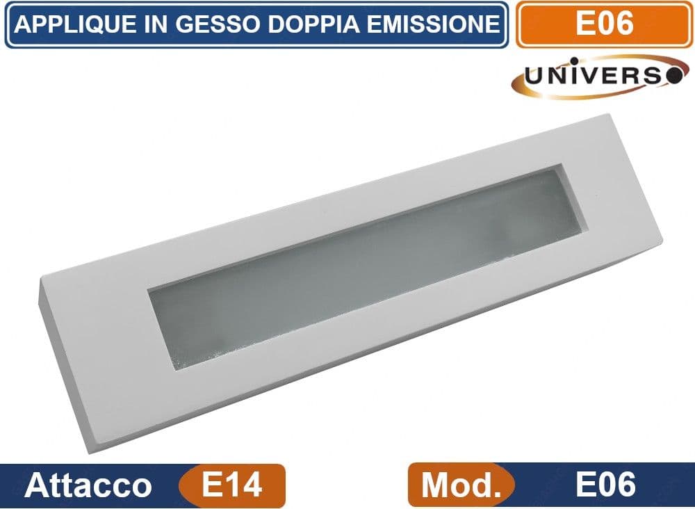 APPLIQUE RETTANGOLARE IN GESSO VERNICIABILE CON DOPPIA EMISSIONE LUMINOSA 26W 2 PORTALAMPADA E14