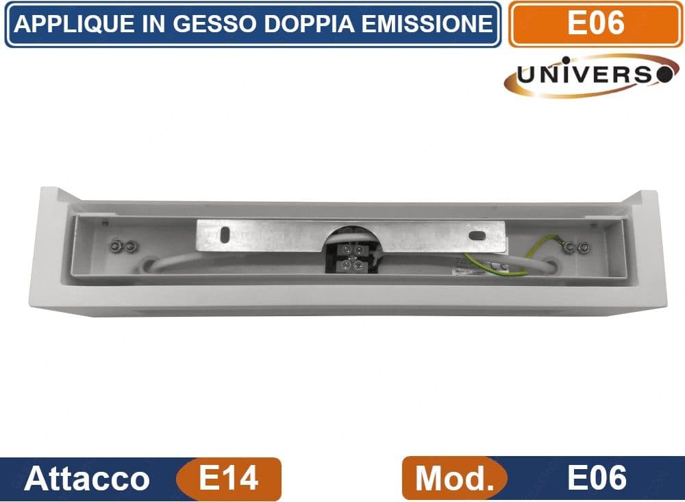 APPLIQUE RETTANGOLARE IN GESSO VERNICIABILE CON DOPPIA EMISSIONE LUMINOSA 26W 2 PORTALAMPADA E14 - 2