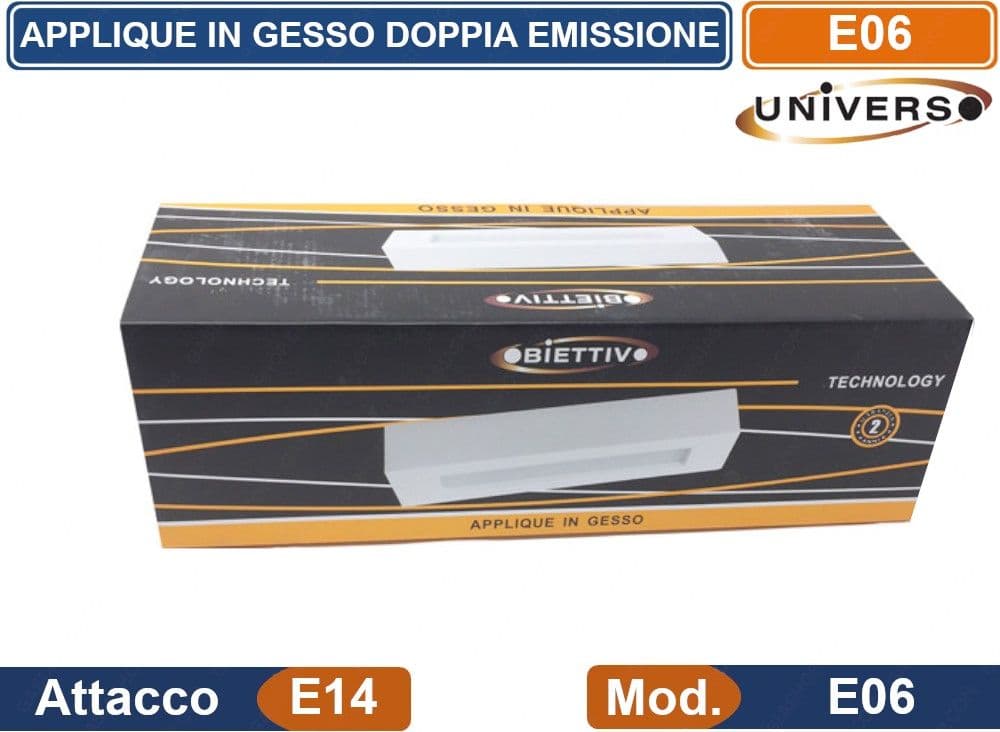 APPLIQUE RETTANGOLARE IN GESSO VERNICIABILE CON DOPPIA EMISSIONE LUMINOSA 26W 2 PORTALAMPADA E14 - 3