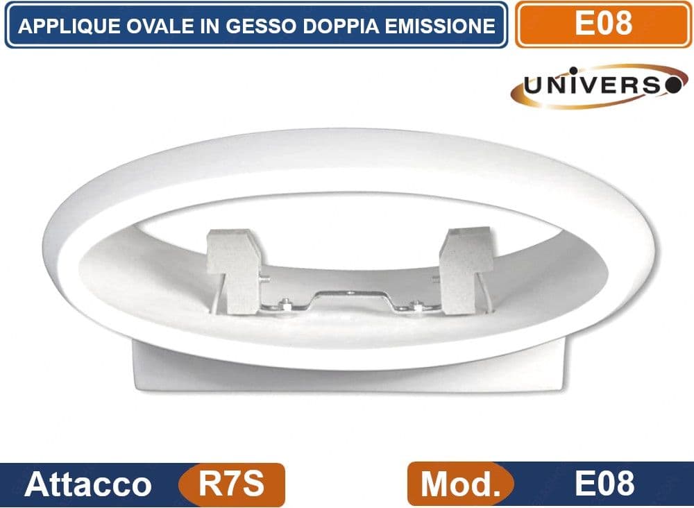 APPLIQUE OVALE IN GESSO VERICIABILE CON DOPPIA EMISSIONE LUMINOSA 50W PORTALAMPADA R7S - 2