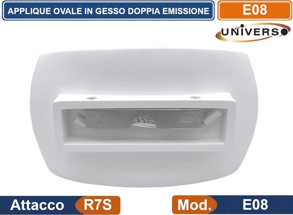 APPLIQUE OVALE IN GESSO VERICIABILE CON DOPPIA EMISSIONE LUMINOSA 50W PORTALAMPADA R7S - 3