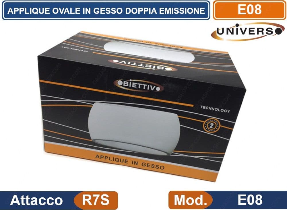 APPLIQUE OVALE IN GESSO VERICIABILE CON DOPPIA EMISSIONE LUMINOSA 50W PORTALAMPADA R7S - 4