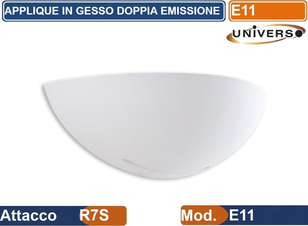 APPLIQUE MEZZA LUNA IN GESSO VERICIABILE CON DOPPIA EMISSIONE LUMINOSA 50W PORTALAMPADA R7S