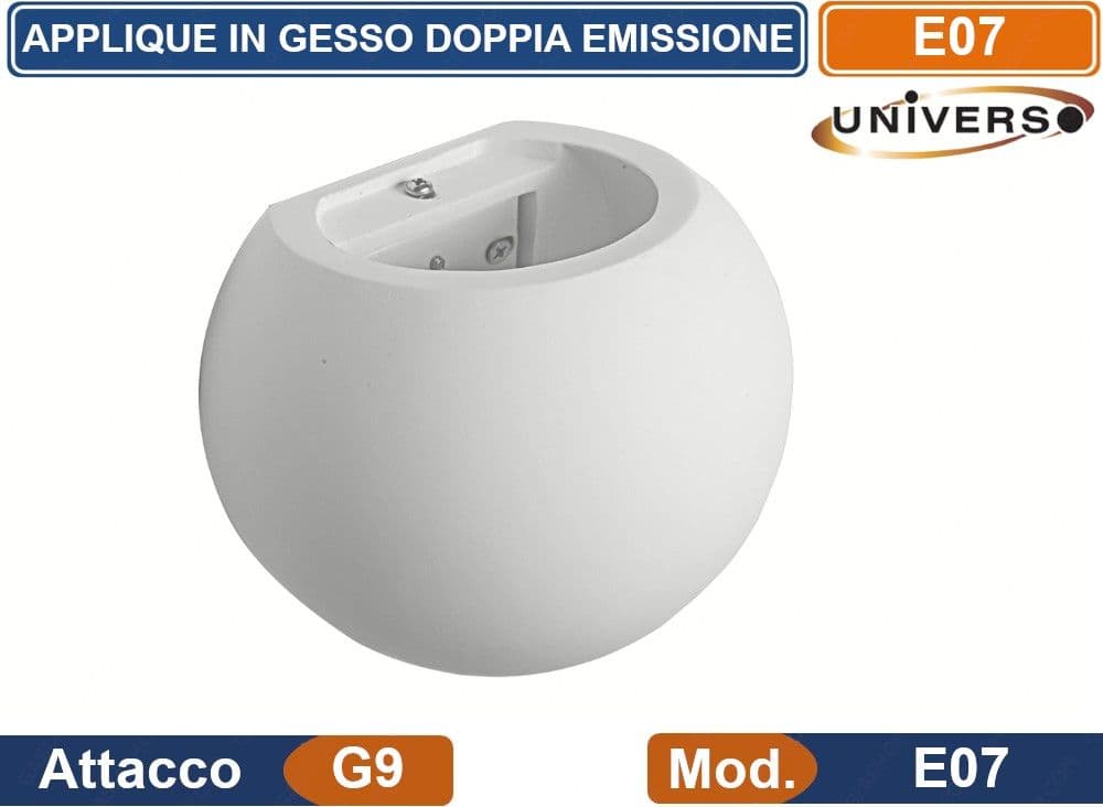 APPLIQUE PLAFONIERA SFERA IN GESSO VERICIABILE CON DOPPIA EMISSIONE LUMINOSA 25W PORTALAMPADA G9