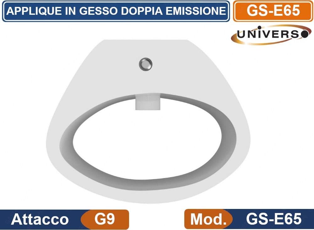 APPLIQUE PLAFONIERA OVALE IN GESSO VERICIABILE CON DOPPIA EMISSIONE LUMINOSA 25W CON PORTALAMPADA G9 - 2