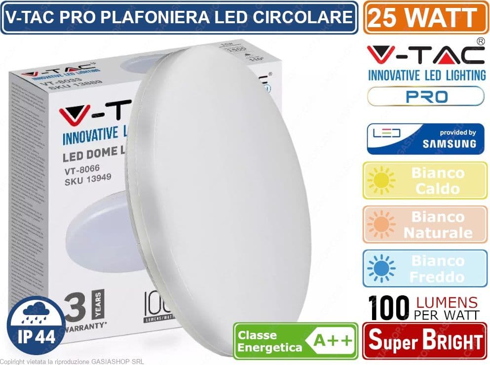V-TAC VT-8066RD PLAFONIERA LED 25W FORMA CIRCOLARE CHIP SAMSUNG IP44 - SKU 13929 / 13939 / 13949