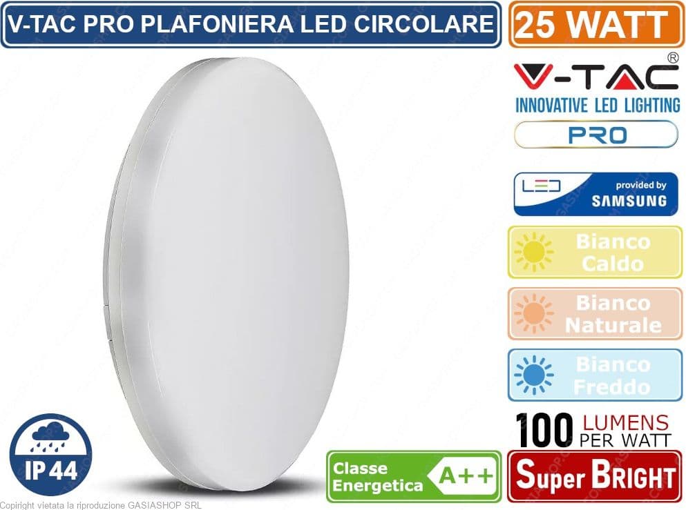 V-TAC VT-8066RD PLAFONIERA LED 25W FORMA CIRCOLARE CHIP SAMSUNG IP44 - SKU 13929 / 13939 / 13949 - 2