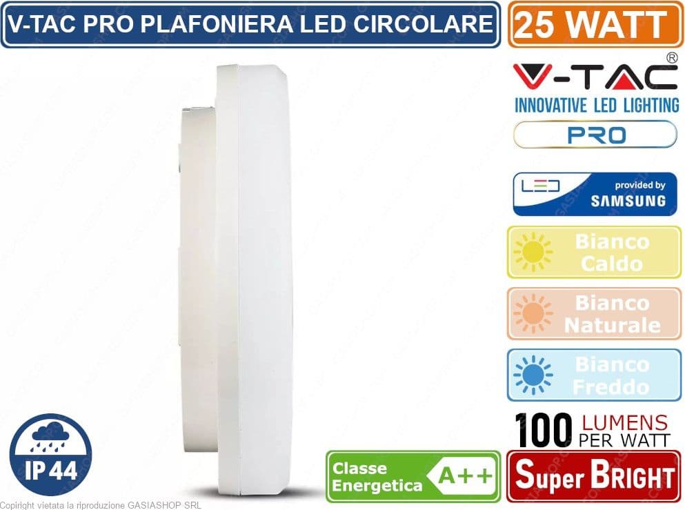 V-TAC VT-8066RD PLAFONIERA LED 25W FORMA CIRCOLARE CHIP SAMSUNG IP44 - SKU 13929 / 13939 / 13949 - 3