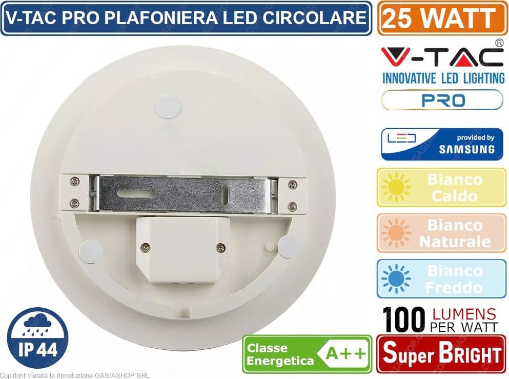 V-TAC VT-8066RD PLAFONIERA LED 25W FORMA CIRCOLARE CHIP SAMSUNG IP44 - SKU 13929 / 13939 / 13949 - 4