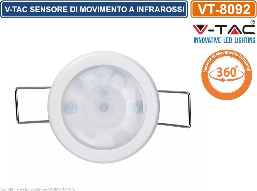 V-TAC VT-8092 SENSORE DI MOVIMENTO A INFRAROSSI PIR PER LAMPADINE LED DA INCASSO COLORE BIANCO - SKU 6608 - 2