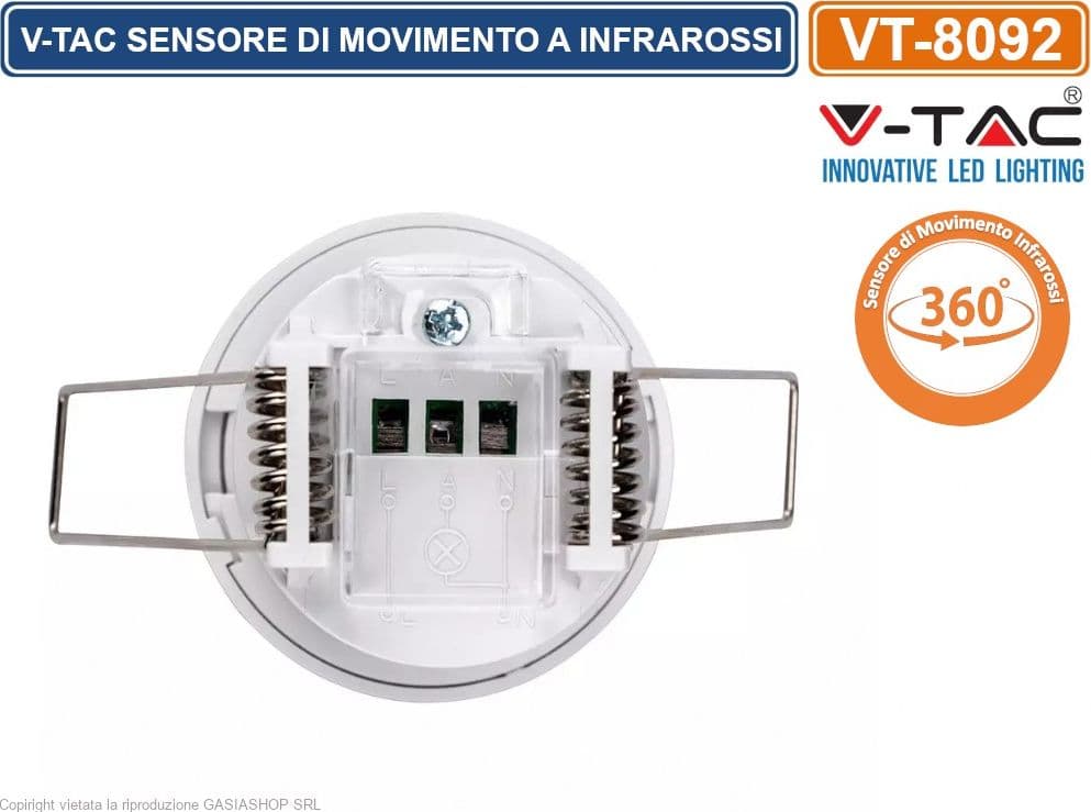 V-TAC VT-8092 SENSORE DI MOVIMENTO A INFRAROSSI PIR PER LAMPADINE LED DA INCASSO COLORE BIANCO - SKU 6608 - 4