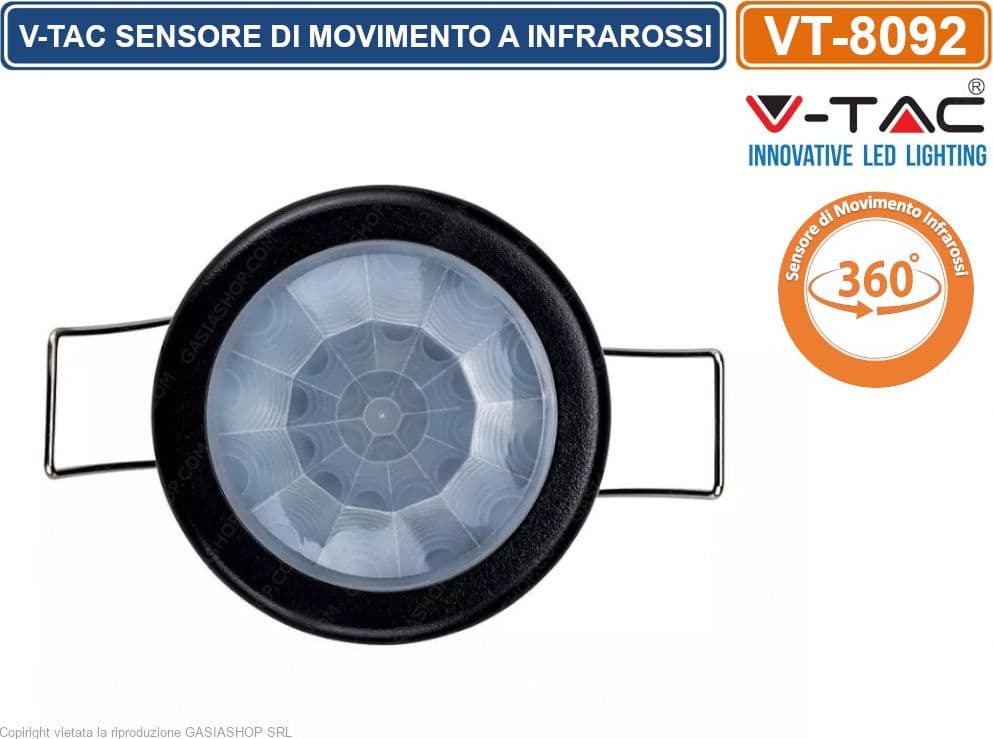 V-TAC VT-8092 SENSORE DI MOVIMENTO A INFRAROSSI PIR PER LAMPADINE LED DA INCASSO COLORE NERO - SKU 6609 - 3
