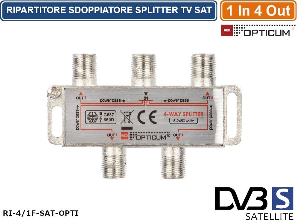 RIPARTITORE SPLITTER SEGNALE TV SATELLITARE 1 INGRESSO 4 USCITE - 2