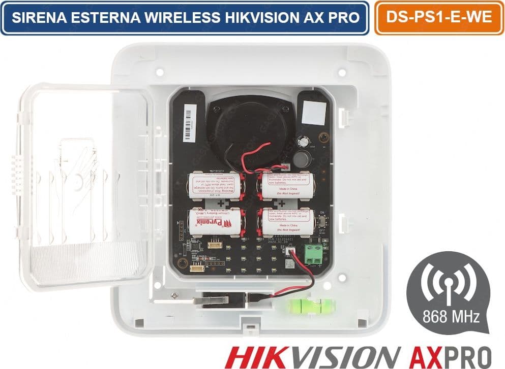 HIKVISION AXPRO SIRENA ALLARME ESTERNA WIRELESS 868MHZ 110DB DA ESTERNO IP65 - 4