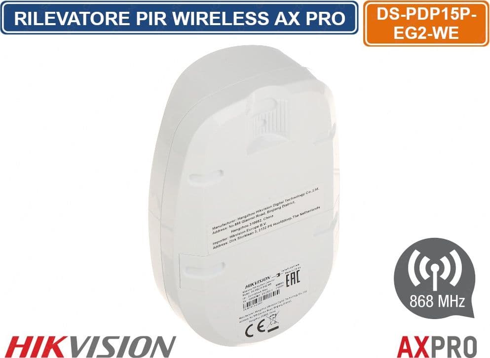 HIKVISION AX PRO SENSORE RILEVATORE DI MOVIMENTO PIR WIRELESS 868MHZ 15M 85.9° PET IMMUNE - 2