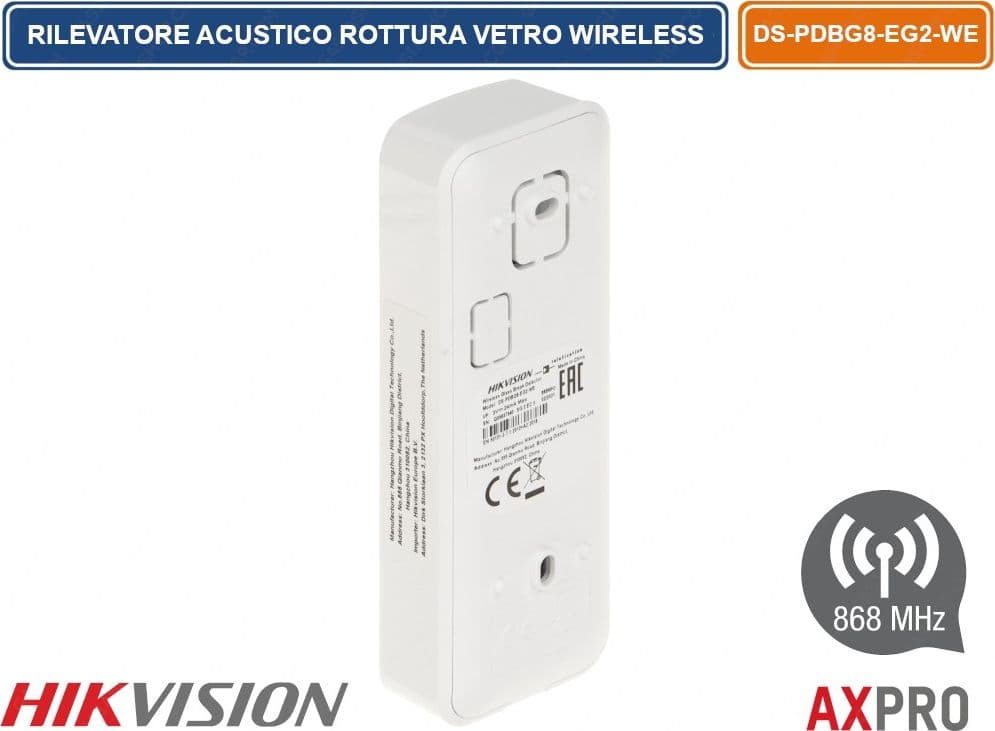 HIKVISION AX PRO RILEVATORE ACUSTICO DI ROTTURA VETRO WIRELESS 868MHZ 8M 120° - 3