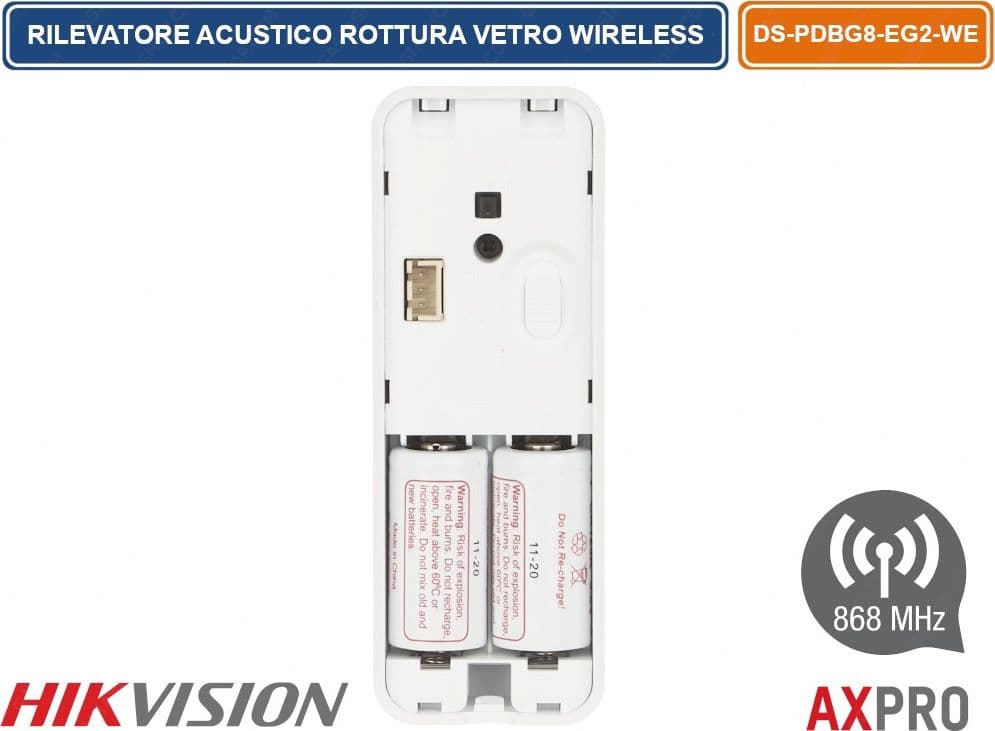 HIKVISION AX PRO RILEVATORE ACUSTICO DI ROTTURA VETRO WIRELESS 868MHZ 8M 120° - 4