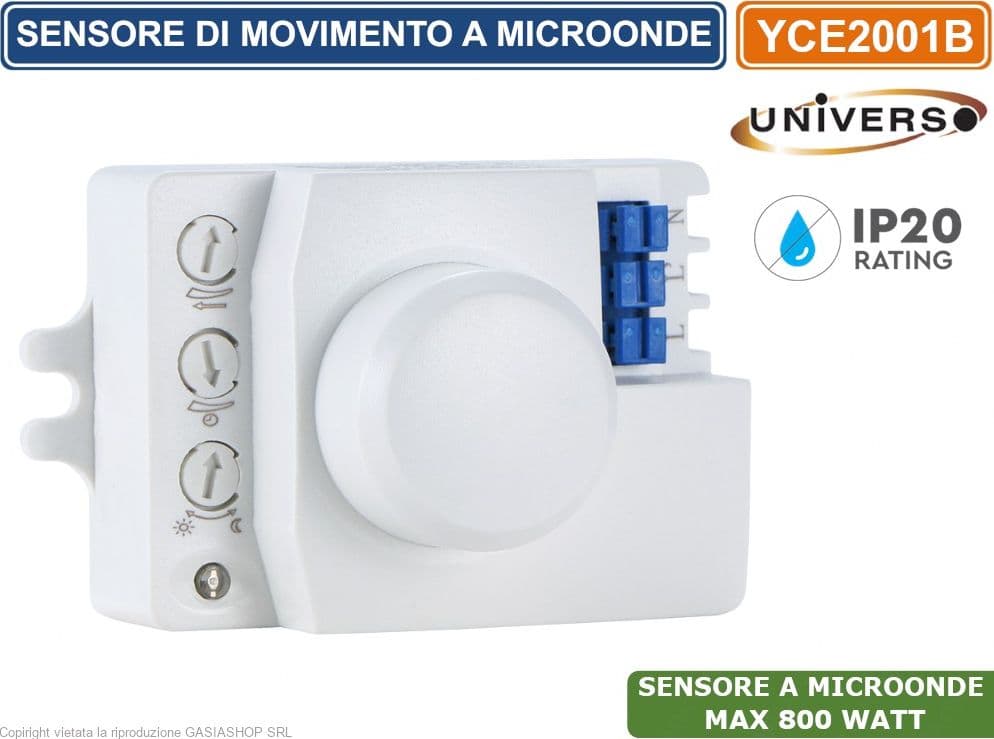 UNIVERSO YCE2001B SENSORE DI MOVIMENTO A MICROONDE PER LAMPADE LED MAX 800W IP20 - 2