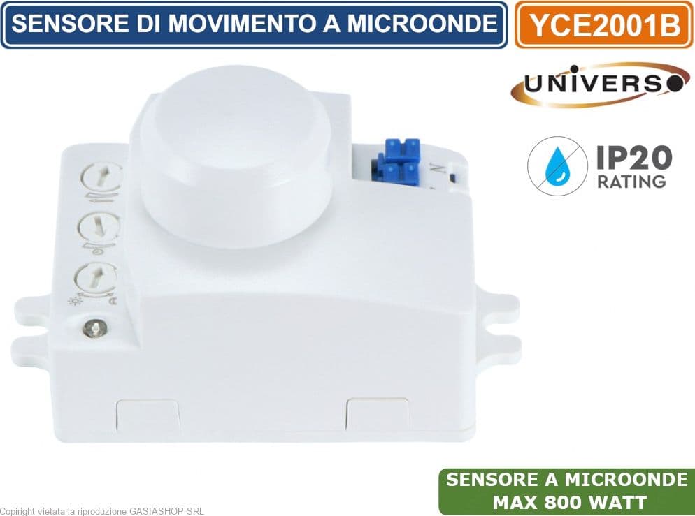 UNIVERSO YCE2001B SENSORE DI MOVIMENTO A MICROONDE PER LAMPADE LED MAX 800W IP20 - 3