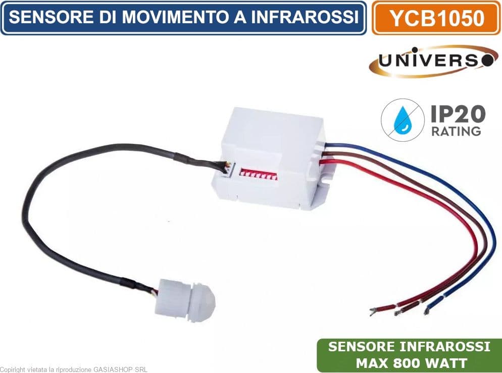 UNIVERSO YCB1050 SENSORE DI MOVIMENTO A INFRAROSSI PER LAMPADE LED MAX 800W IP20 - 3