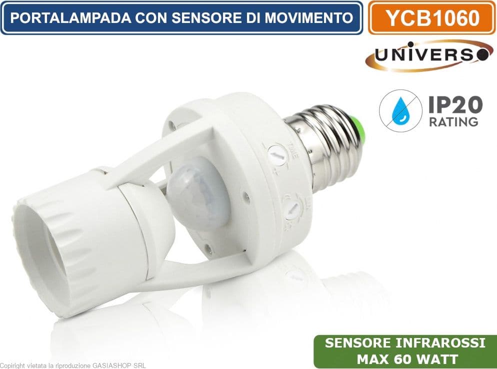 UNIVERSO YCB1060 PORTALAMPADA ADATTATORE CON SENSORE DI MOVIMENTO PER LAMPADINE E27 MAX 60W - 2