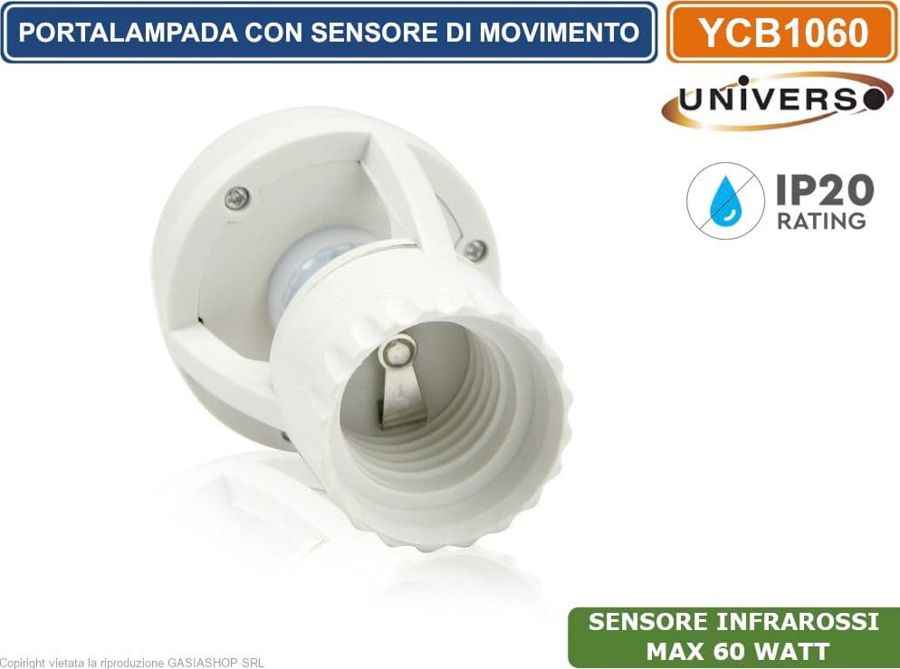 UNIVERSO YCB1060 PORTALAMPADA ADATTATORE CON SENSORE DI MOVIMENTO PER LAMPADINE E27 MAX 60W - 3