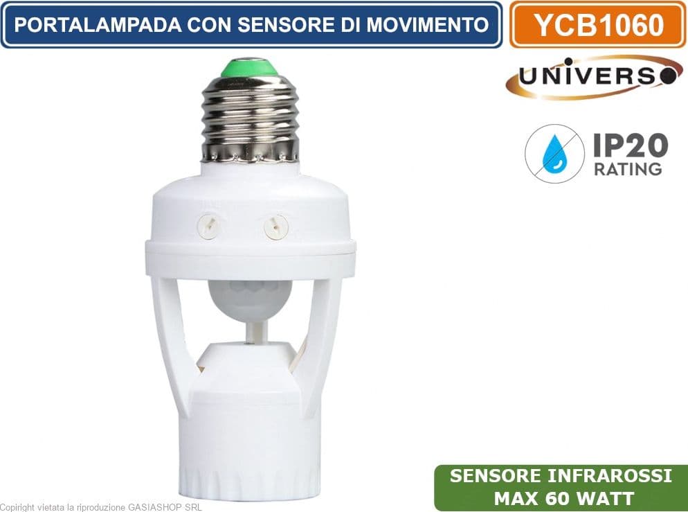 UNIVERSO YCB1060 PORTALAMPADA ADATTATORE CON SENSORE DI MOVIMENTO PER LAMPADINE E27 MAX 60W - 4