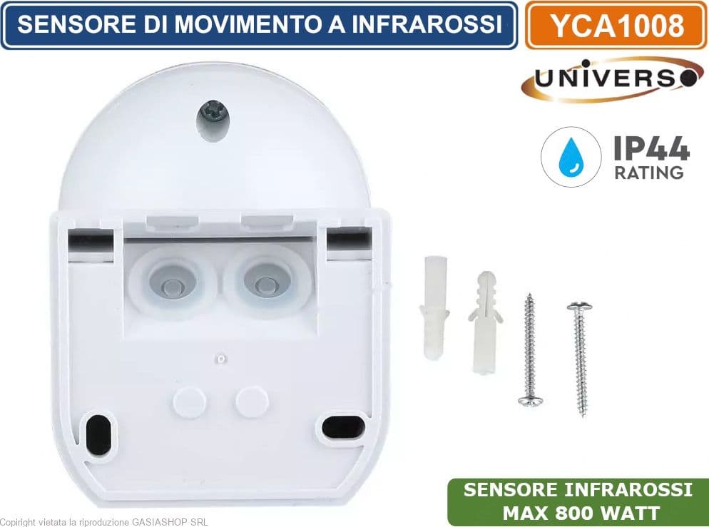 UNIVERSO YCA1008 SENSORE DI MOVIMENTO A INFRAROSSI PER LAMPADINE MAX 800W IP44 - 2