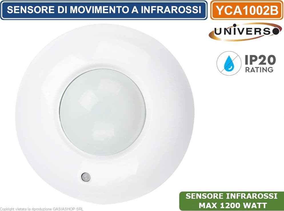 UNIVERSO YCA1002B SENSORE DI MOVIMENTO A INFRAROSSI CREPUSCOLARE PER LAMPADINE 120° & 360° PER LAMPADINE 1200W IP20 - 2