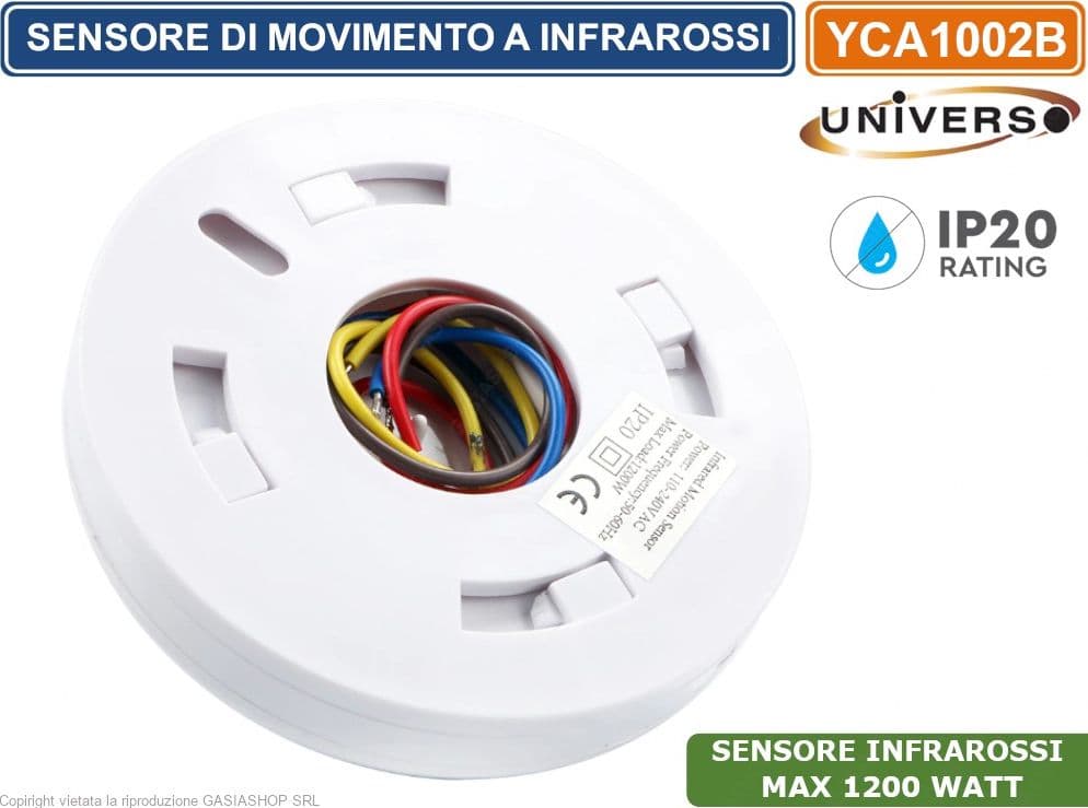 UNIVERSO YCA1002B SENSORE DI MOVIMENTO A INFRAROSSI CREPUSCOLARE PER LAMPADINE 120° & 360° PER LAMPADINE 1200W IP20 - 3