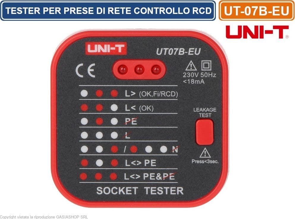 TESTER DI PRESE DI RETE CON FUNZIONE DI CONTROLLO RCD UT-07B-EU UNI-T - 2