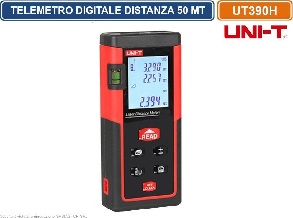 UNI-T TELEMETRO MISURATORE METRO DIGITALE LASER 50MT DISTANZA LIVELLI MISURA DISPLAY LCD UT390H - 4