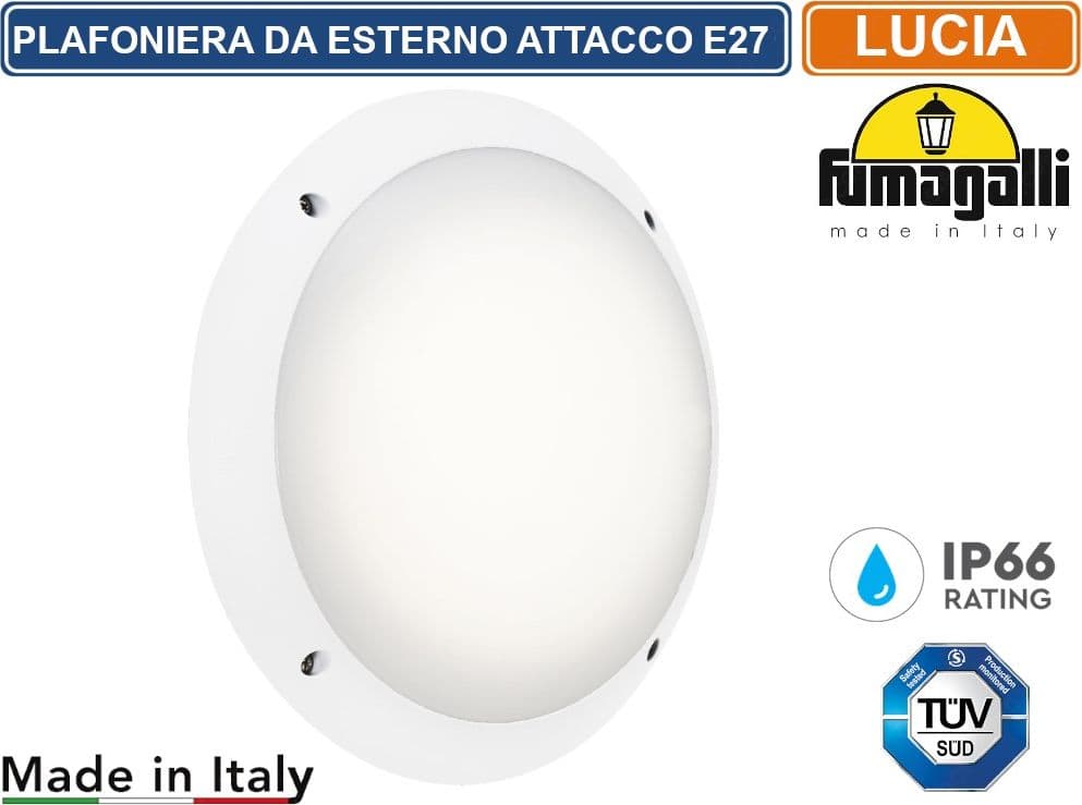 FUMAGALLI LUCIA PLAFONIERA CIRCOLARE DA ESTERNO IP66 BIANCA PER LAMPADINE CON ATTACCO E27