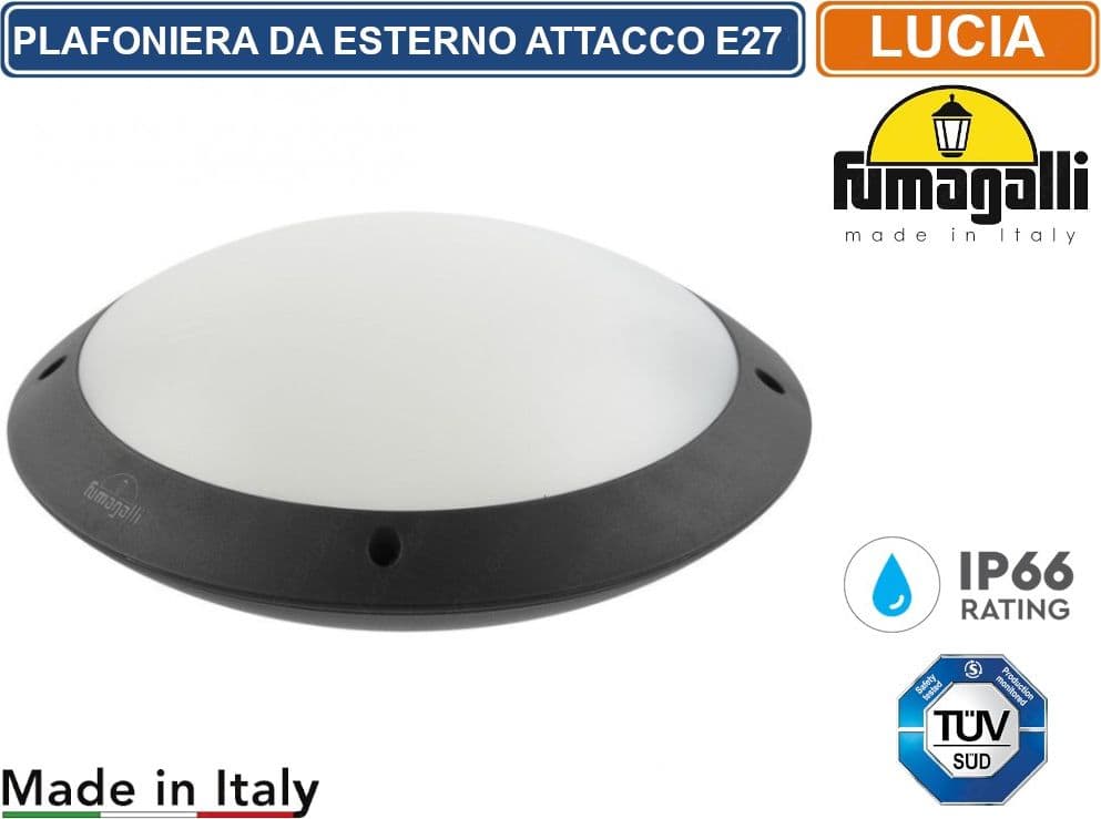 FUMAGALLI LUCIA PLAFONIERA CIRCOLARE DA ESTERNO IP66 NERA PER LAMPADINE CON ATTACCO E27 - 2