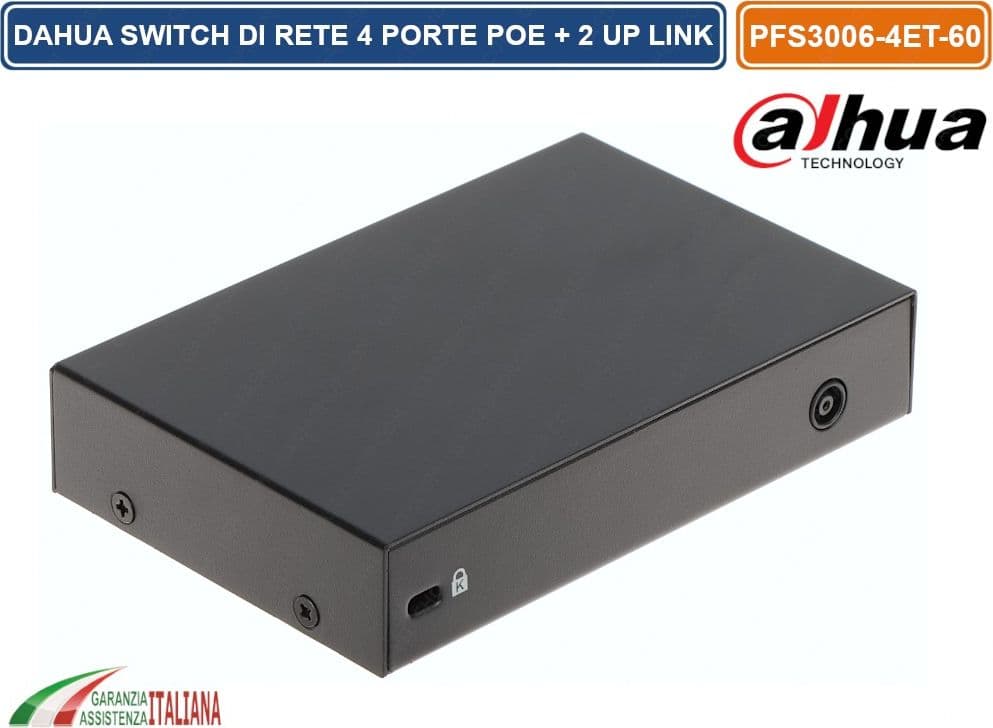 DAHUA PFS3006-4ET-60 SWITCH DI RETE DAHUA 3 PORTE POE + 1 PORTA HI-POE + 2 PORTE 10/100MBPS 60W - 3