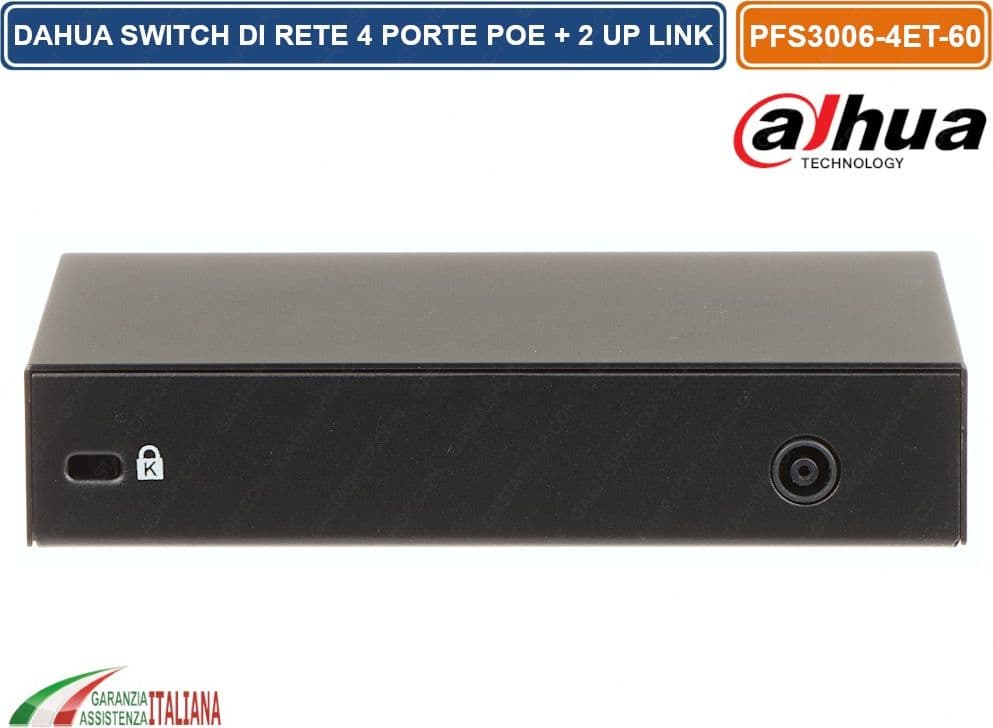 DAHUA PFS3006-4ET-60 SWITCH DI RETE DAHUA 3 PORTE POE + 1 PORTA HI-POE + 2 PORTE 10/100MBPS 60W - 4