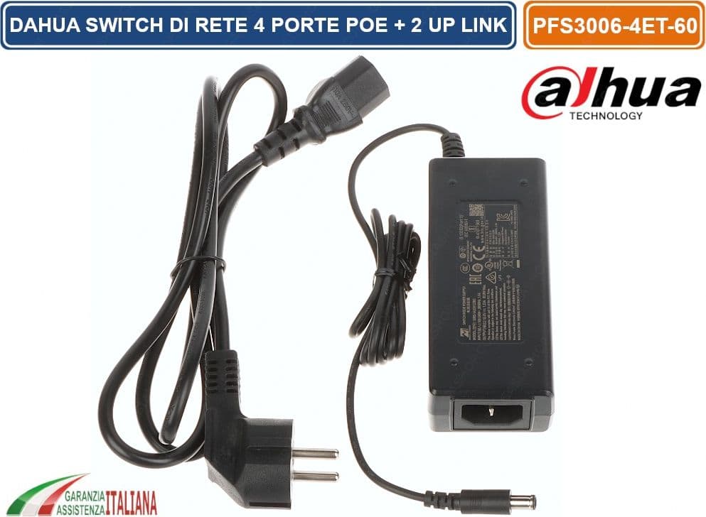 DAHUA PFS3006-4ET-60 SWITCH DI RETE DAHUA 3 PORTE POE + 1 PORTA HI-POE + 2 PORTE 10/100MBPS 60W - 5