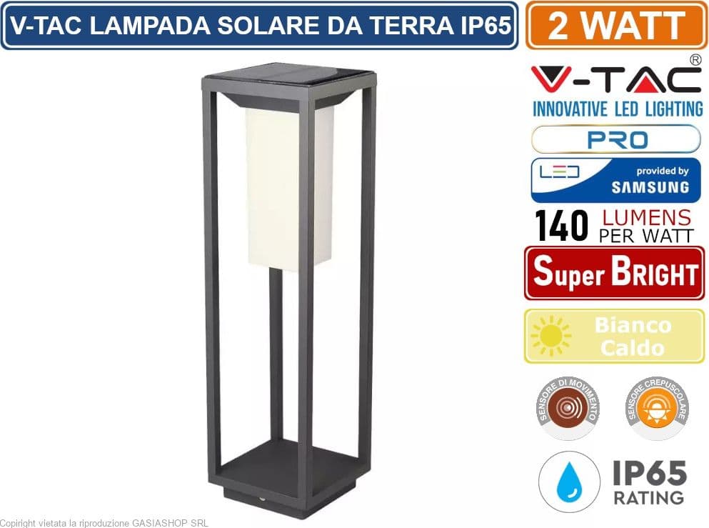 V-TAC VT- 66 LAMPADA LED DA TERRA 2W CON PANNELLO SOLARE E PICCHETTO CHIP SAMSUNG - SKU 785 - 2