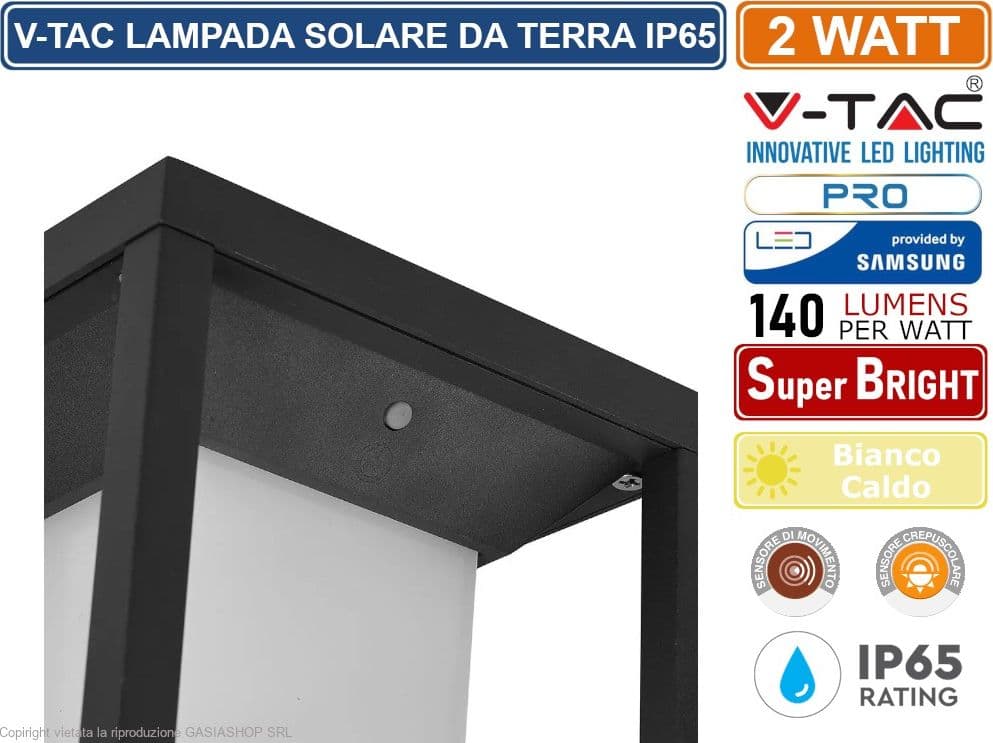 V-TAC VT- 66 LAMPADA LED DA TERRA 2W CON PANNELLO SOLARE E PICCHETTO CHIP SAMSUNG - SKU 785 - 3