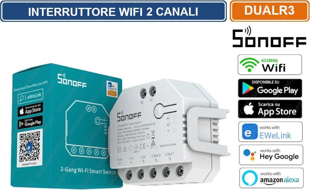 SONOFF DUALR3 INTERRUTTORE WIFI 2 CANALI GESTIBILE DA SMARTPHONE
