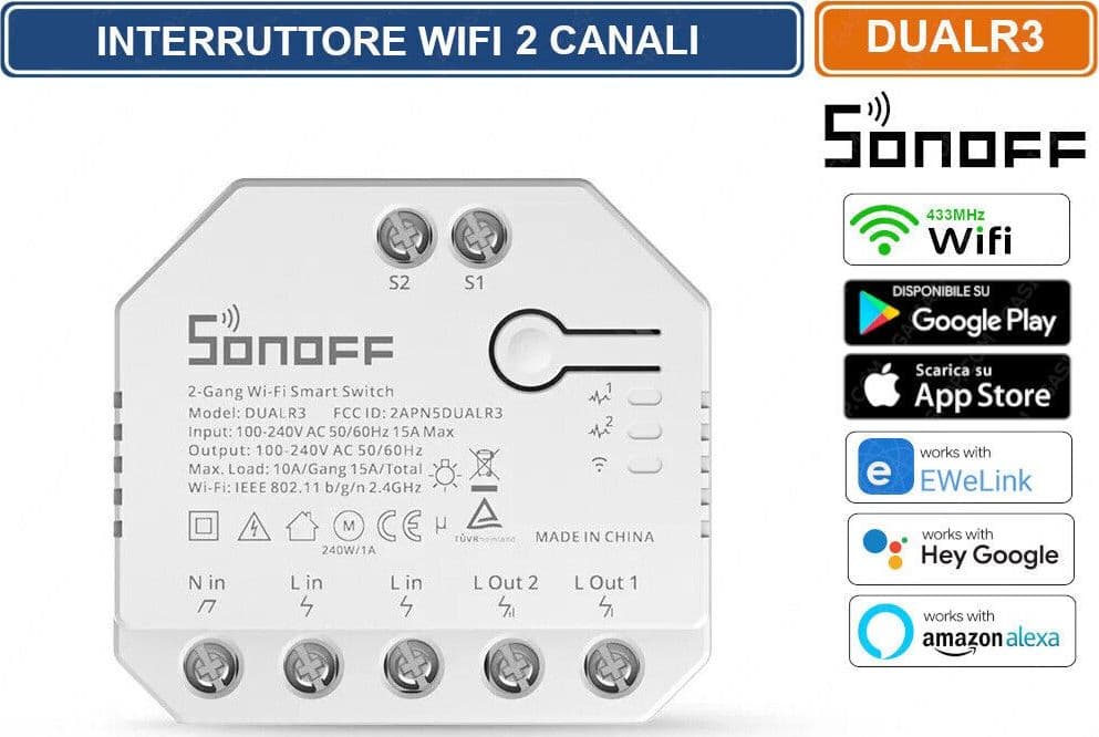 SONOFF DUALR3 INTERRUTTORE WIFI 2 CANALI GESTIBILE DA SMARTPHONE - 2