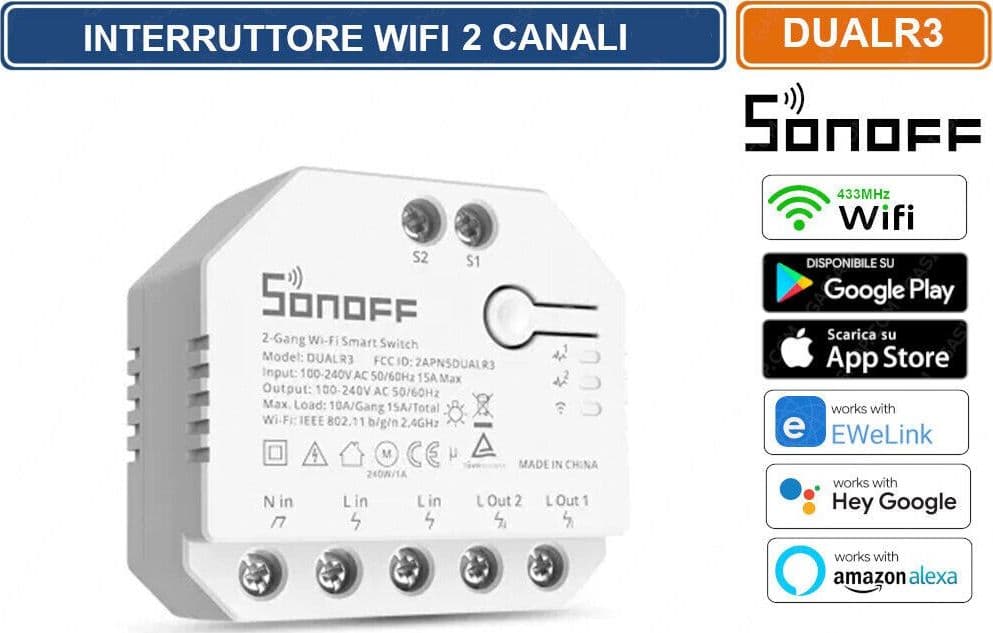 SONOFF DUALR3 INTERRUTTORE WIFI 2 CANALI GESTIBILE DA SMARTPHONE - 3