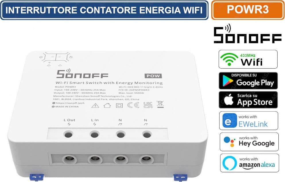 SONOFF POWR3 INTERRUTTORE CONTATORE ENERGIA WIFI 433MHZ GESTIBILE DA SMARTPHONE - 4