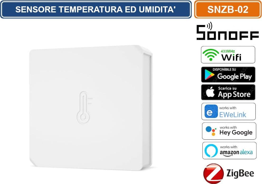 SONOFF SNZB-02 SENSORE TEMPERATURE ED UMIDITA' WIFI 433MHZ ZIGBEE GESTIBILE DA SMARTPHONE - 2