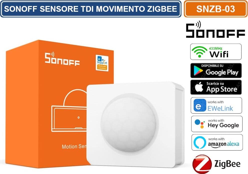 SONOFF SNZB-03 SENSORE DI MOVIMENTO WIFI 433MHZ ZIGBEE GESTIBILE DA SMARTPHONE