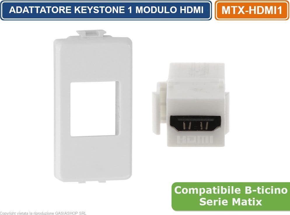 MODULO CON CONNETTORE KEYSTONE HDMI FEMMINA / FEMMINA COMPATIBILE CON SERIE BTICINO MATIX - 5