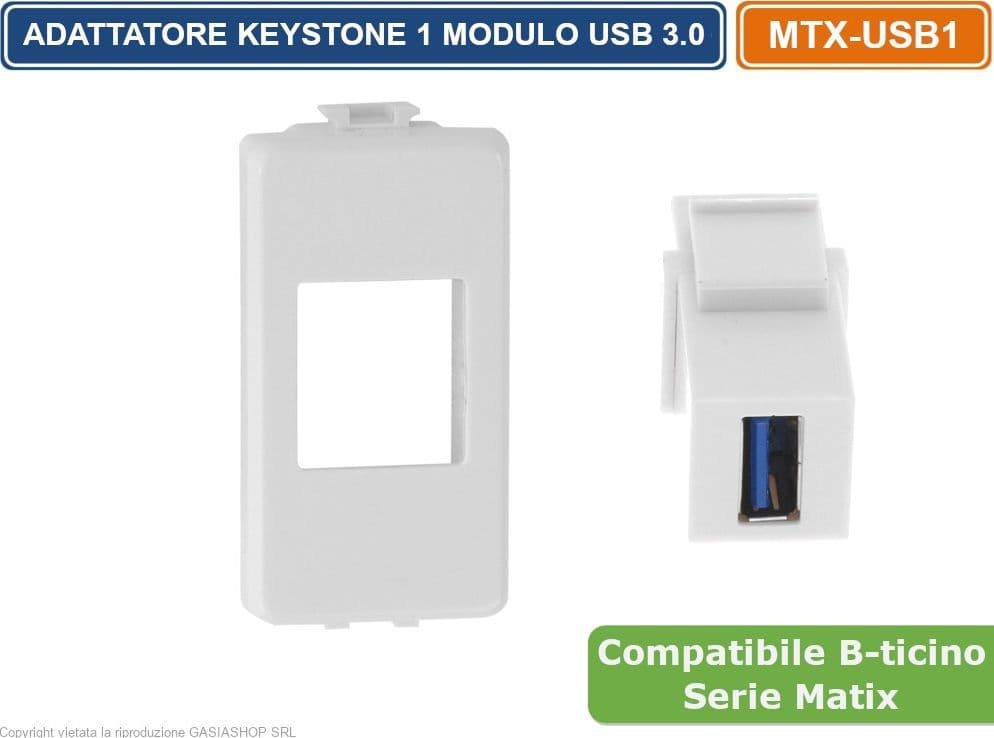 MODULO CON CONNETTORE KEYSTONE USB FEMMINA / FEMMINA COMPATIBILE CON SERIE BTICINO MATIX - 5